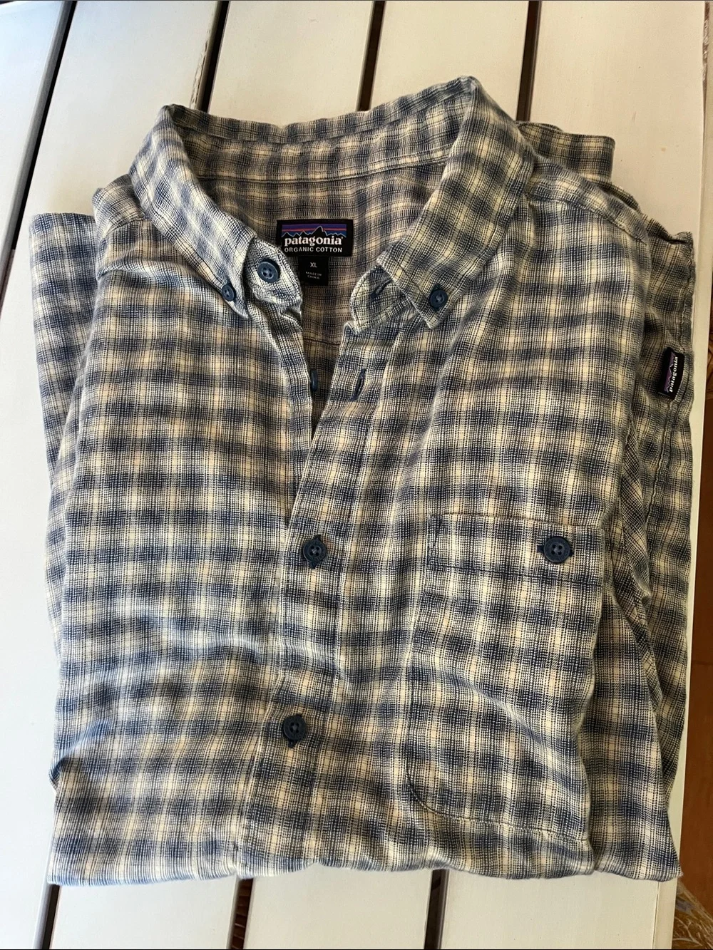 Patagonia Organic Cotton Plaid Shirt Sz XL Blue